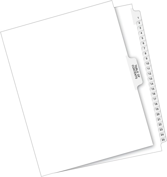Avery Premium Collated Legal Exhibit Binder Dividers with Tabs,1-25 and Table of Contents,8.5 x 11 Inches,Binder Divider with Tabs,Avery Style (11370),(Pack of 12)