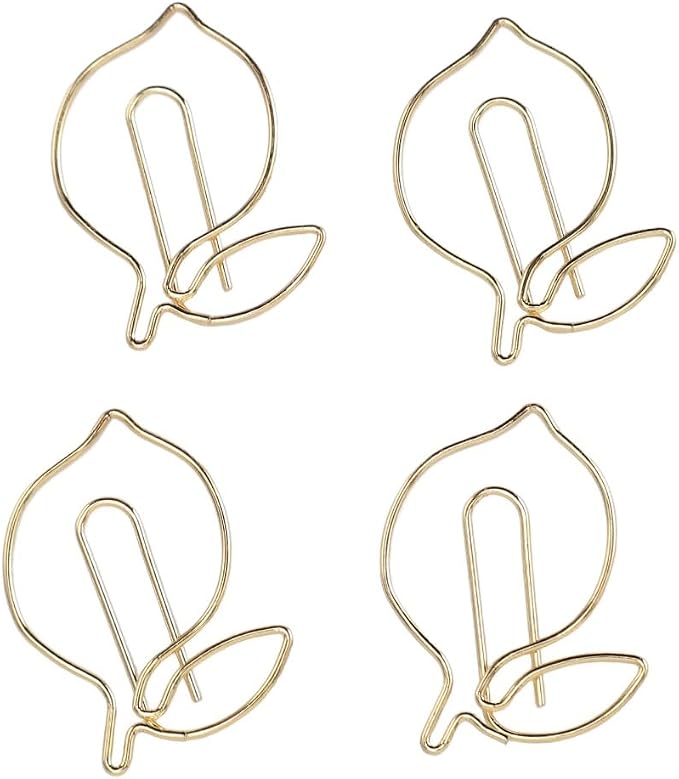 100Pcs Gold Lemon Shape Paper Clips - Iron Bookmark Clips for Office Home Use, Cute Design with Transparent Storage Box