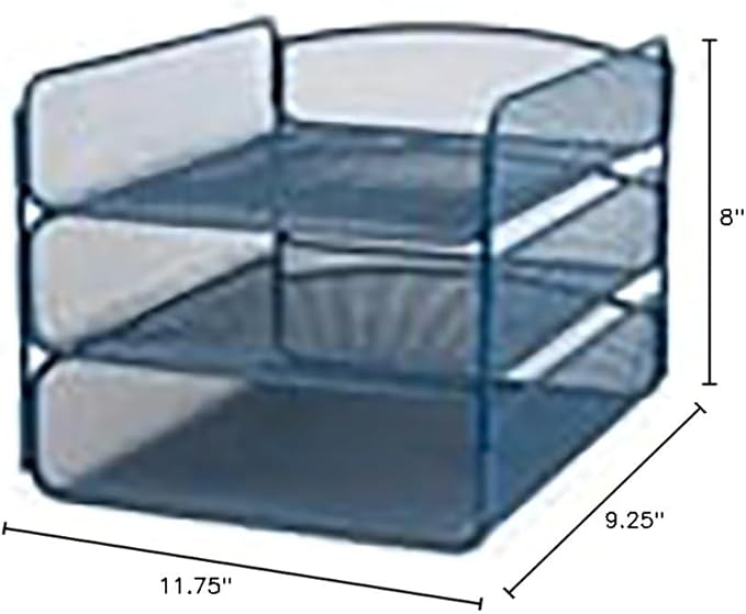 Scranton & Co 3-Tray Steel Mesh Desk Organizer, Blue Powder Coat Finish, 8" H x 9.25" W x 11.75" D, Letter-Size Paper Holder, Durable Office Supply Organizer for File Storage
