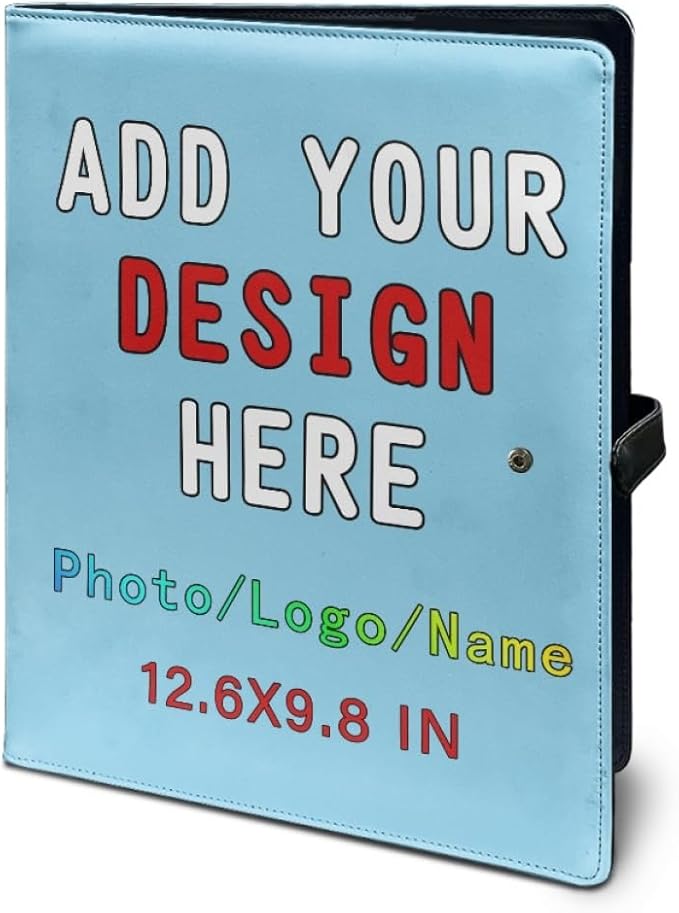 Personalized Padfolio Clipboard Folder Add Your Own Logo Text Text, Custom Leather Portfolio for Men Women with A4 Size Clip Board, SkyBlue