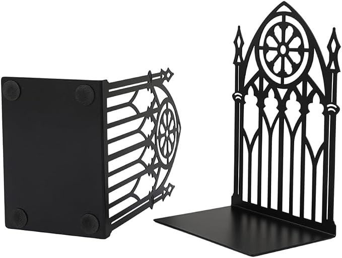 Book Ends, Bookends, Book Ends for Shelves, 2Pair Non Skid Metal Book Divider Decorative Holder, Abstract Art Desgin Book Stopper Supports for Office, Home (Gothic Gate A)