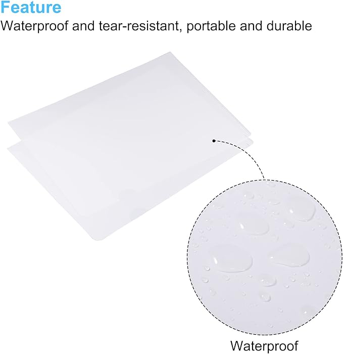 PATIKIL L Type Folders 12 Pack A4 Plastic File Project Pockets Clear Paper Document Jacket Sleeve for Office, White