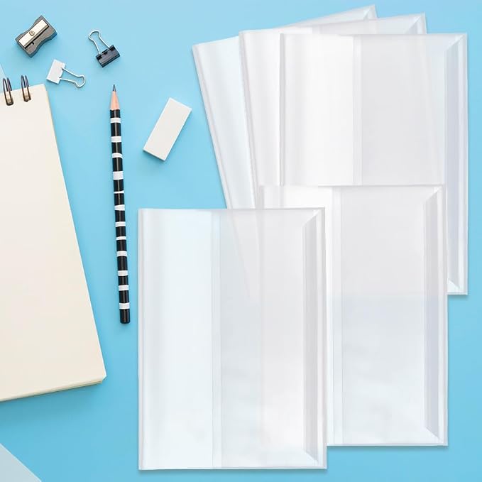 GORGECRAFT 10Pcs Clear Plastic Book Covers 12 x 8.6 Inch Adjustable Transparent Waterproof Book Sleeve Protector with Self-Adhesive Closure for Notebook Textbook Paperbacks Journal Diary Document