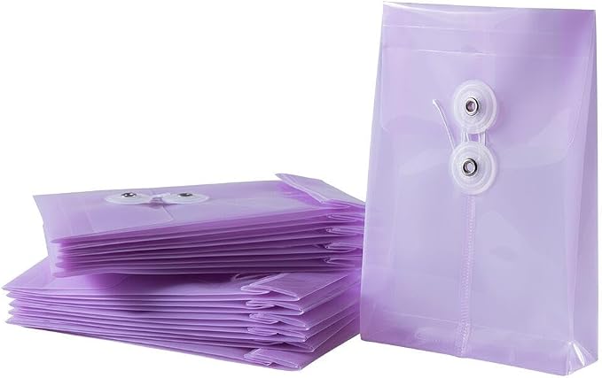 JAM PAPER Plastic Envelopes with Button & String Tie Closure - 4 1/4 x 6 1/4 - Lilac Purple - 3/Pack