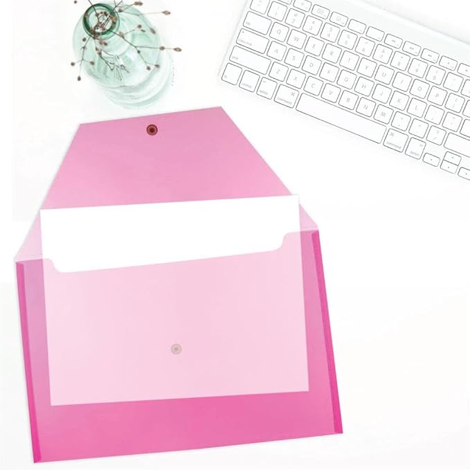 JAM PAPER Plastic Envelopes with Snap Closure - Legal Booklet - 9 3/4 x 14 1/2 - Fuchsia Pink - 3/Pack