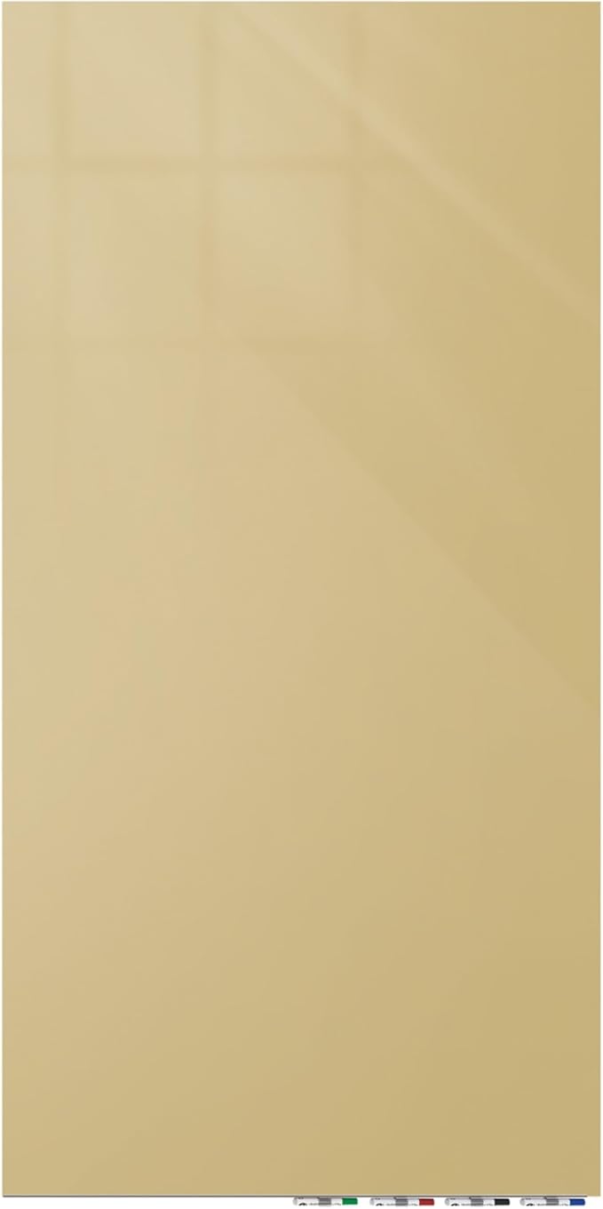 Aria 5'H x 4'W Magnetic Low Profile 1/4" Glass Whiteboard - Vertical Beige - 4 Rare Earth Magnets, 4 Markers and Eraser
