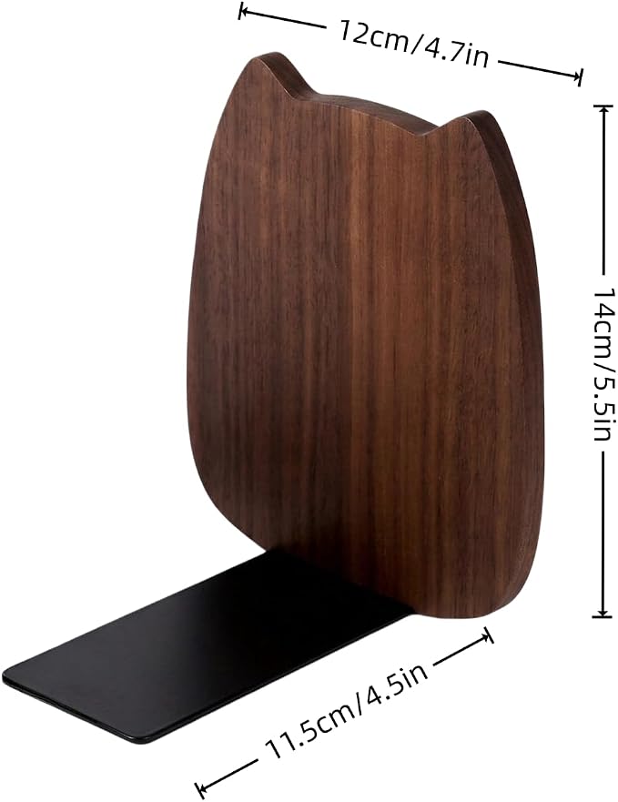 Cute Kitten-Shaped Book Ends for Shelves, Detachable Design Bookends for Heavy Books, with Anti-Slip Foam Pads, an Ideal Gift for Book Fans (Pack of 2,Black Walnut Wood Kitten)