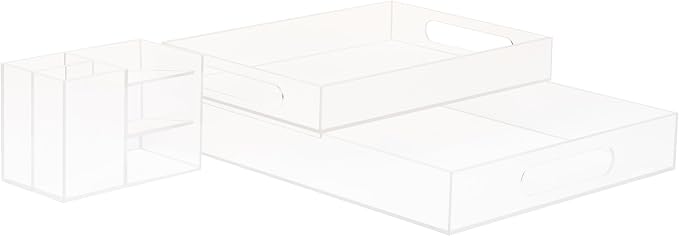Mind Reader 3-Piece Acrylic Desktop Organizer Set, Frosted Clear Paper Tray, Accessory Tray, Pen and Supply Organizer, Modular Desk Organization System