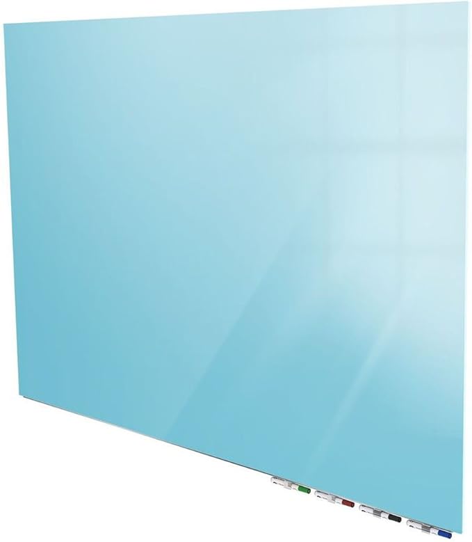 Aria 2'H x 3'W Magnetic Low Profile 1/4" Glass Whiteboard - Horizontal Blue - 4 Rare Earth Magnets, 4 Markers and Eraser