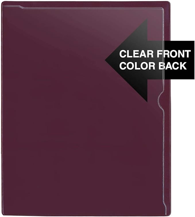 StoreSMART - Paperwork Organizers - 50-Pack - Maroon Plastic Back, Clear Plastic Front - Heavy Duty - PF8511PQM-50