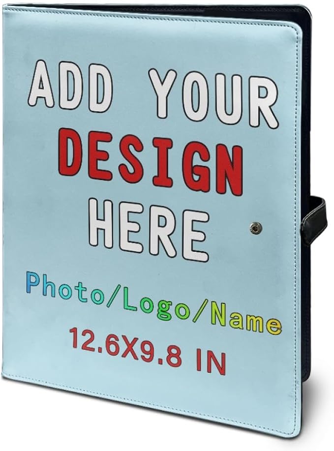 Personalized Padfolio with Logo Photo Name, Custom Business Portfolio Folder for A4 Clipboard Documents/Card Holder, LightBlue