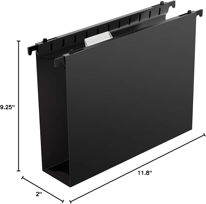 Shutex Extra Capacity Plastic Hanging File Folders,12 Pack Reinforced Hang Folders,Heavy Duty 2 Inch Expansion,Plastic Filing Cabinet Folders,Letter Size,Designed for Bulk Files, Medical Charts,Black