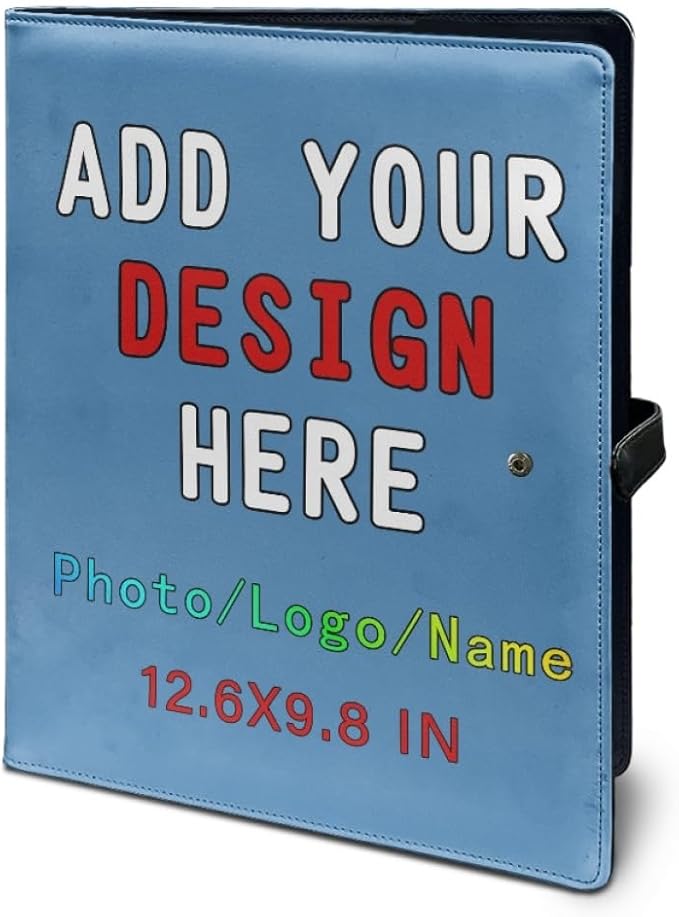 Personalized Padfolio with Logo Photo Name, Custom Business Portfolio Folder for A4 Clipboard Documents/Card Holder, Steelblue