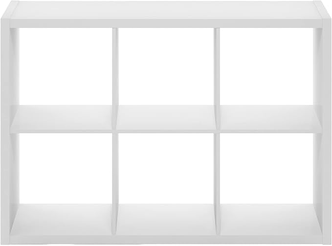 Furinno Cubicle Book Shelf, 6-Cube Bookshelf, Extra Thick Frame Horizontally & Vertically Reversible Bookcase with Open Back, 14.6" x 44" x 30", for Living Room, Bedroom, Home Office, White