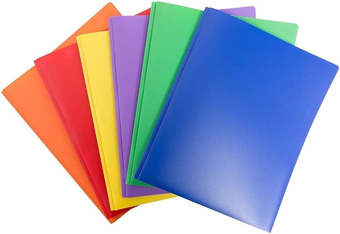 6 Pack Plastic Folders with Pockets and 3 Prongs,Colored Two Pockets folders for Docments,Assort Colors