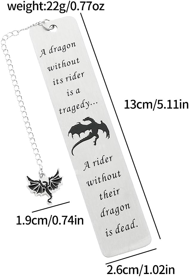 Dragon Metal Bookmarks Set, Fourth Wing Stainless Steel Bookmark with Charm, Book Mark for Reading Women and Men, Book Accessories for Book Lover (Style 2)