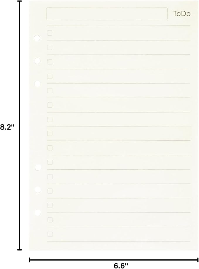 Zelten 1 Pack A5 45 Sheets/90 Pages Todo Loose Leaf Punched Paper Refills Paper for 6 Hole Binder Personal Organizer Diary Notebook Refillable Planner