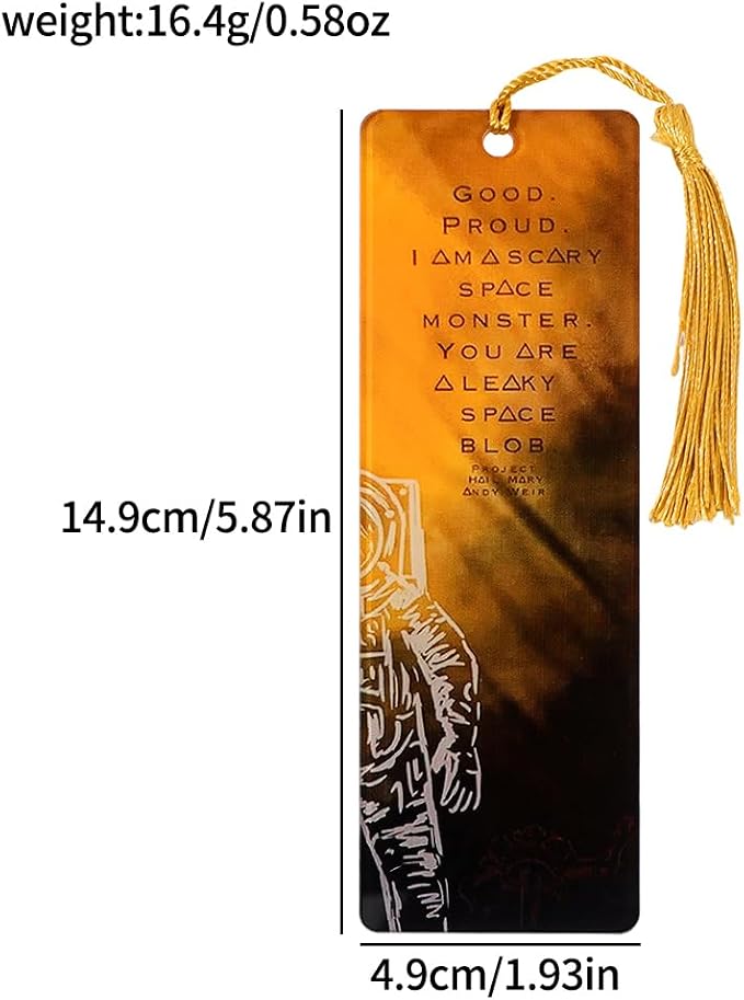 Project Hail Mary Bookmark & The Martian Bookmark Set, Double-Sided Acrylic Sci-Fi Bookmarks with Tassels, Astronaut Quote Page Markers, Andy Weir Inspired Gift(2 Pcs)