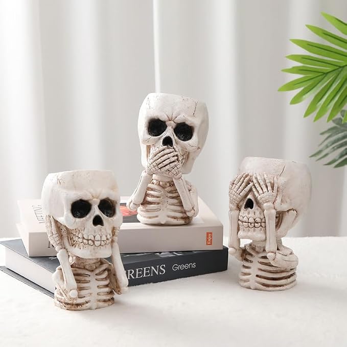 Skulll-shaped Pen Holder for Desk Accessories Halloween Decor and Office Decor, Pencil Holder for Desk Organizers, Compact Desk Accessories Gift, Pencil Cup for School, Office, Home(Don't Say)