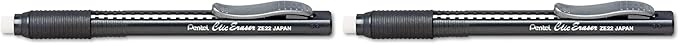 Pentel Rubber Grip Clic Eraser - Lead Pencil - Refillable - Pen - Retractable, Latex-Free Grip, Ghost Resistant, Pocket Clip - 1Each - Black (Pack of 2)