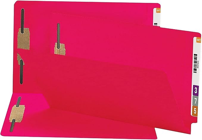 Smead End Tab Fastener File Folder, Shelf-Master® Reinforced Straight-Cut Tab, 2 Fasteners, Legal Size, Red, 50 per Box (28740)