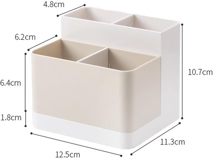 Khakho Desktop Storage Organizer Remote Control Holder Makeup Brushes Organizer Pencil Pen Holder Desktop Storage Box for Desk, Home Office Supplies (White)