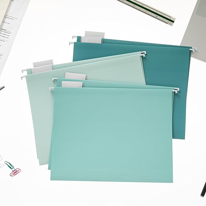 Y YOMA 36 Pack Gradient Hanging File Folders Letter Size Decorative Hanging Folder Pretty File Folder Organizer for Filing Cabinet Office Home with 1/5-Cut Adjustable Tabs, Teal Blue