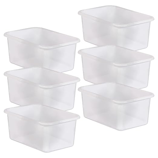 Teacher Created Resources� Small Plastic Storage Bin, Clear, Pack of 6