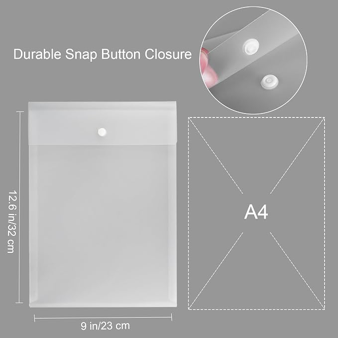 VANRA Vertical File Folders Poly Filing Envelope Plastic Project Folder with Snap Button Closure for A4 Letter Size Paper (Pack of 5, Translucent)