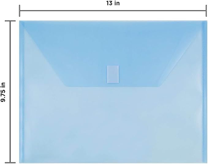 JAM PAPER Plastic Envelopes with Hook & Loop Closure - Letter Booklet - 9 3/4 x 13 - Blue - 12/Pack