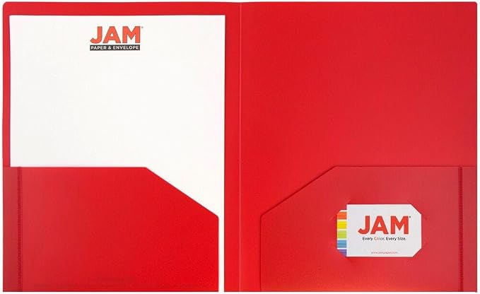 JAM PAPER Heavy Duty Plastic 2 Pocket Extra Tough School Folders - Red - 12/Pack