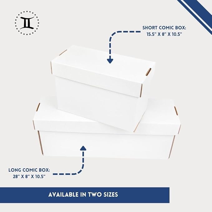 Thick-Grip Comic Book Storage Box — USA-Made, Holds 130-170 Comics, 250 LBs Strength Tested, No Glued Seams & Acid-free — Versatile Gemini Comic Book Box/Bin (1 Box with Lid)