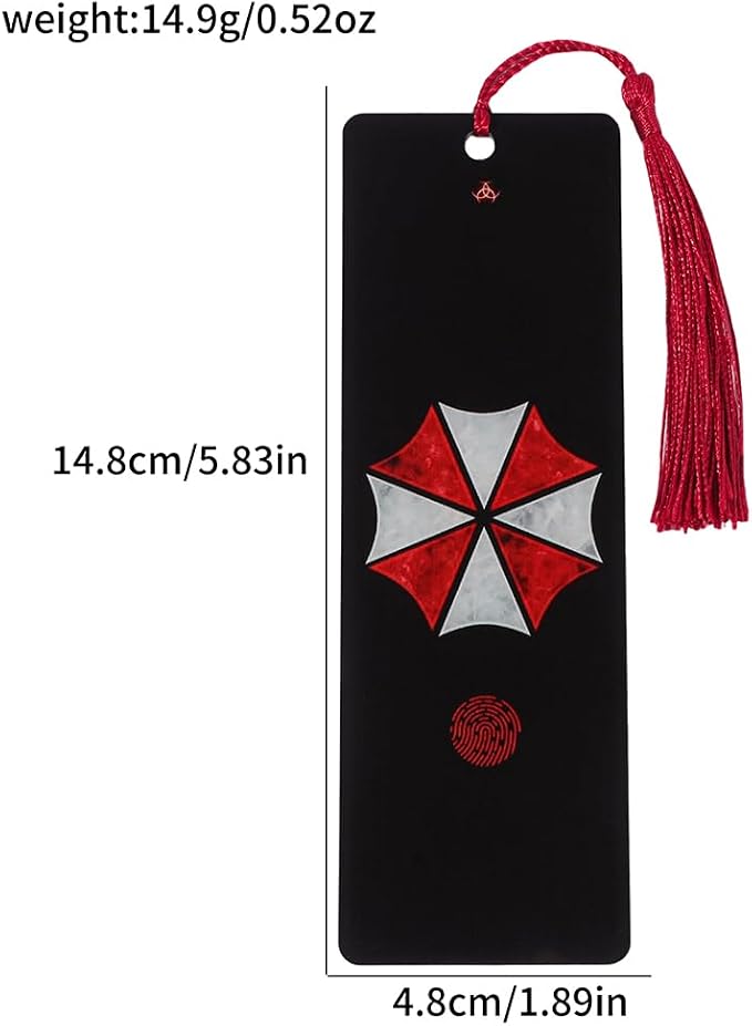 2 Pack Acrylic Bookmark Set with Red Tassels, Double Sided Survival Horror Inspired Book Markers, Anime Style Reading Accessories, Tactical Character Gift for Book Lovers Students Readers(2Pcs Evil)