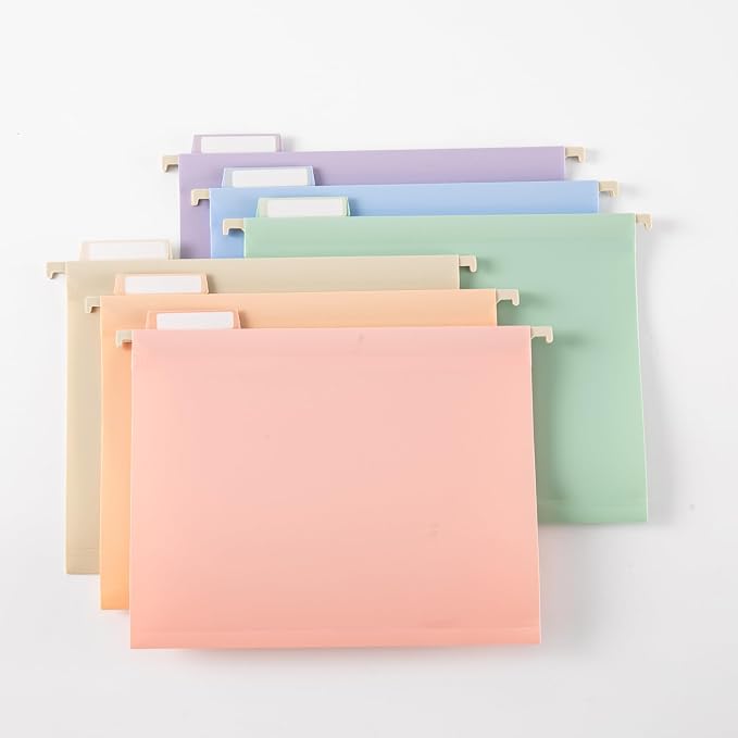 Y YOMA Plastic Hanging File Folders, Letter Size, 1” Expansion, 24 Pack Reinforced Hanging Folders with Tabs Transparent Waterproof for Filing Cabinet Bulky Files Home Office, Dopamine Color