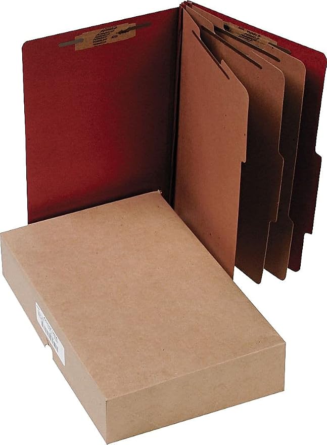 ACCO 16038 ACCO Pressboard 25-Point Classification Folder, Lgl, 8-Section, Earth Red, 10/Bx