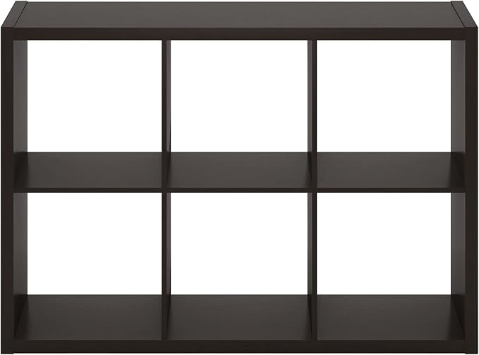 Furinno Cubicle Book Shelf, 6-Cube Bookshelf, Extra Thick Frame Horizontally & Vertically Reversible Bookcase with Open Back, 14.6" x 44" x 30", for Living Room, Bedroom, Home Office, Black Dark Oak
