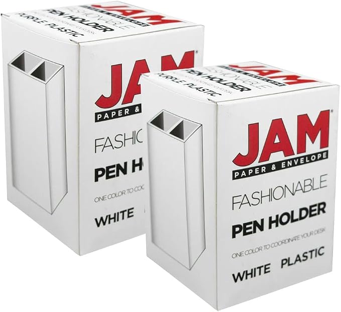 JAM PAPER Plastic Pen Holders - White Desktop Pencil Cups - 2/Pack