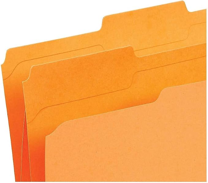 Staples Reinforced Colored File Folders, Letter Size, 3‑Tab Design, Orange, Heavy‑Duty Construction, 100/Box
