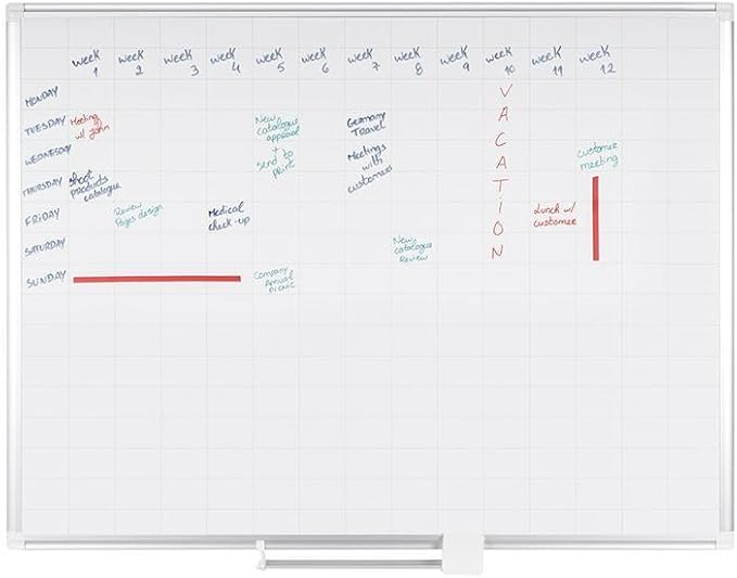 MasterVision Planning Board Magnetic 2" x 3' Grid Dry Erase, 36" x 48", Whiteboard with Aluminum Frame,Silver