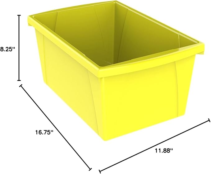 Storex 5.5 Gallon Storage Bin – Plastic Classroom Organizer for Books and Supplies, Yellow, 6-Pack (61484F06C)