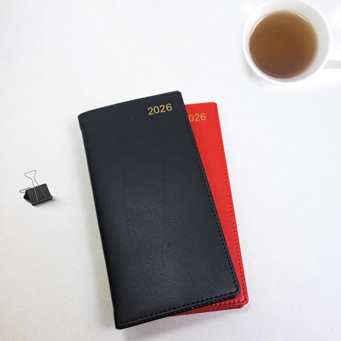 Letts of London® 2026 Belgravia Weekly/Monthly Appointment Book and Planner, 12 Months, January to December, Italian Leather, Horizontal, Slim Size, 6.625" x 3.25", English, Red (C33SRD-26)