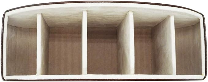 Remote Control Holder Organizer Table Desk Leather Control Storage TV Remote Control Organizer with 5 Spacious Compartments (Dark Brown with Beige Lining)