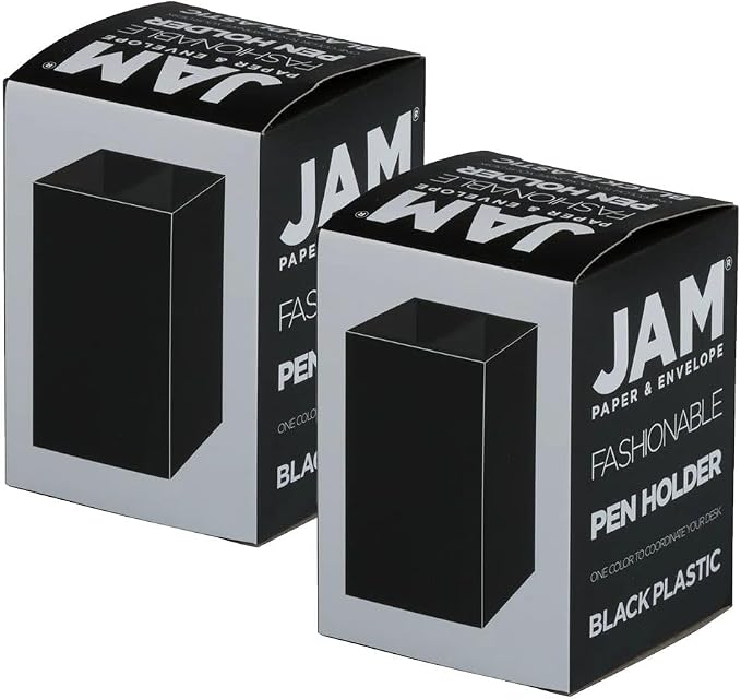 JAM PAPER Plastic Pen Holders - Black Desktop Pencil Cups - 2/Pack