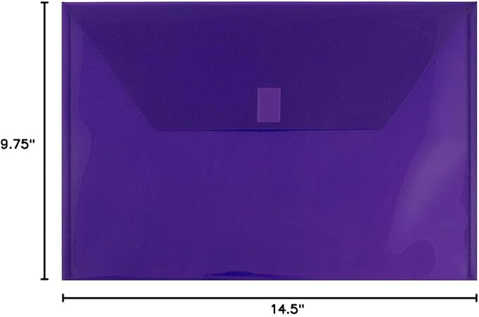 JAM PAPER Plastic Envelopes with Hook & Loop Closure - Legal Booklet - 9 3/4 x 14 1/2 - Purple - 12/Pack