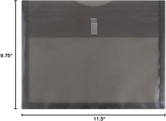 JAM PAPER Plastic Expansion Envelopes with Hook & Loop Closure - Letter Booklet - 9 3/4 x 13 with 1 Inch Expansion - Smoke Gray - 12/Pack