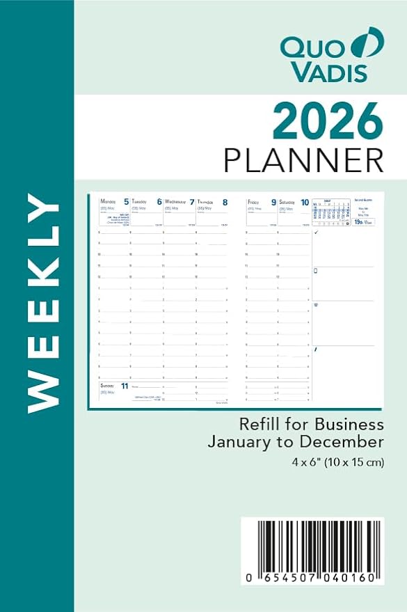 Quo Vadis 2026 Refill for Business - Weekly Planner - 12 Months, Jan. to Dec. - 4" x 6" - Time Management Appointment Organizer