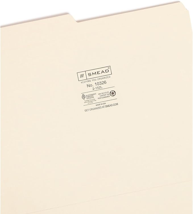 Smead File Folder, Reinforced 1/2-Cut Tab, Assorted Positions, Letter Size, Manila, 100 per Box (10326)