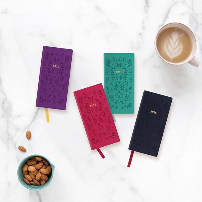 Letts of London® 2026 Woodland Weekly/Monthly Planner, 12 Months, January to December, Slim Pocket Size, 6.625" x 3.25", Sewn Binding, Embossed Cover, Multilingual, Green (C082545-26)