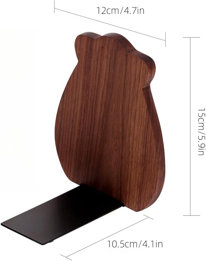 Cute Bear-Shaped Book Ends for Shelves, Detachable Design Bookends for Heavy Books, with Anti-Slip Foam Pads, an Ideal Gift for Book Fans (Pack of 2,Black Walnut Wood Bear)