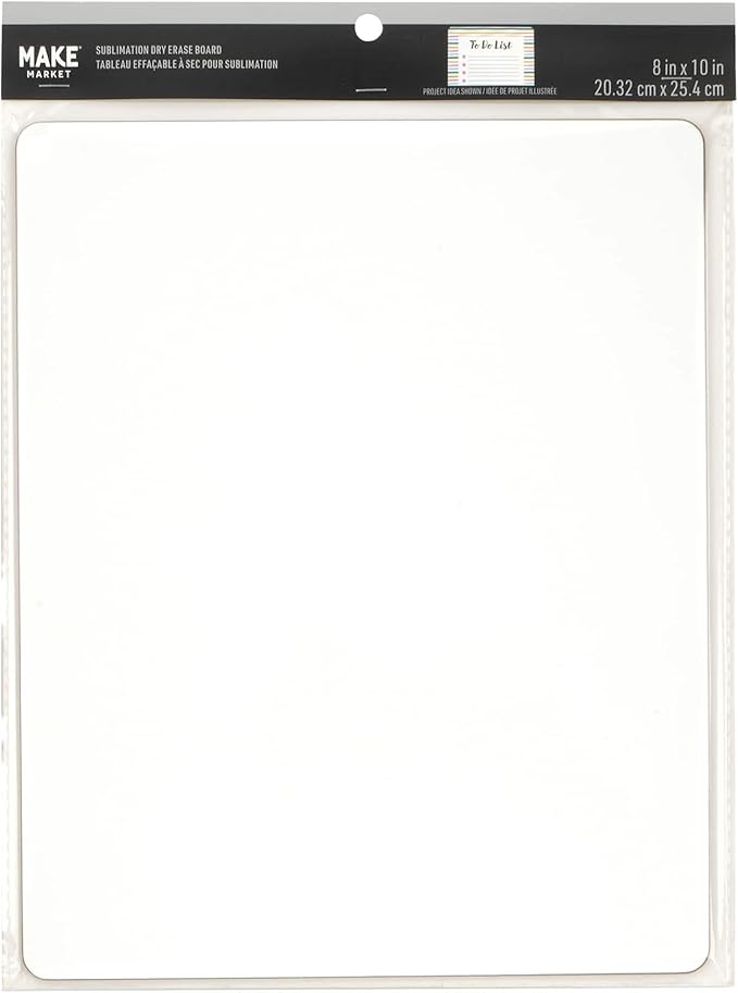 Make Market Sublimation Dry Erase Board – 8" x 10" Whiteboard for Custom Printing, Single-Sided, MDF with Polyester Coating, 12 Pack